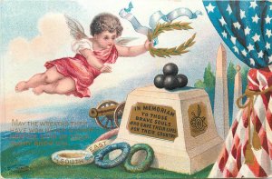 1908 Taggart Decoration Day Postcard 604; Cherub Places Wreath on Memorial