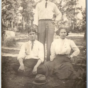 c1910s Outdoor Group Friends RPPC Cute Young Lady Girl & Handsome Men Photo A211