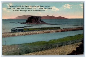 c1950 Western Pacific Railroad Cross Great Salt Lake Train Garfield UT Postcard