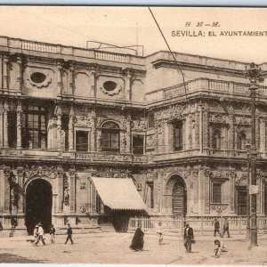 c1910s Seville, Spain El Ayuntamiento Town Hall Plaza Horses People Baroque A341