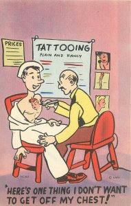 Postcard 1940s Tattoo Artist Navy Sailors Sexy woman Comic humor MWM 23-13153