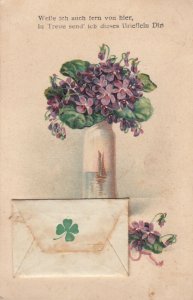 Best luck greetings letter cover message applied flowers vase Germany 1918