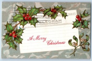 Christmas Postcard Holly Berries Winshc Back Green Bay Wisconsin WI 1912 Antique