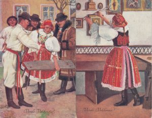 Unit of 2 artist postcards J. Koudelky, Czech Christmas folk types traditions