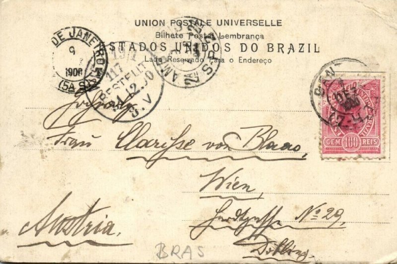 brazil, SANTOS, Praça do Commercio (1900) Bidschovsky Postcard