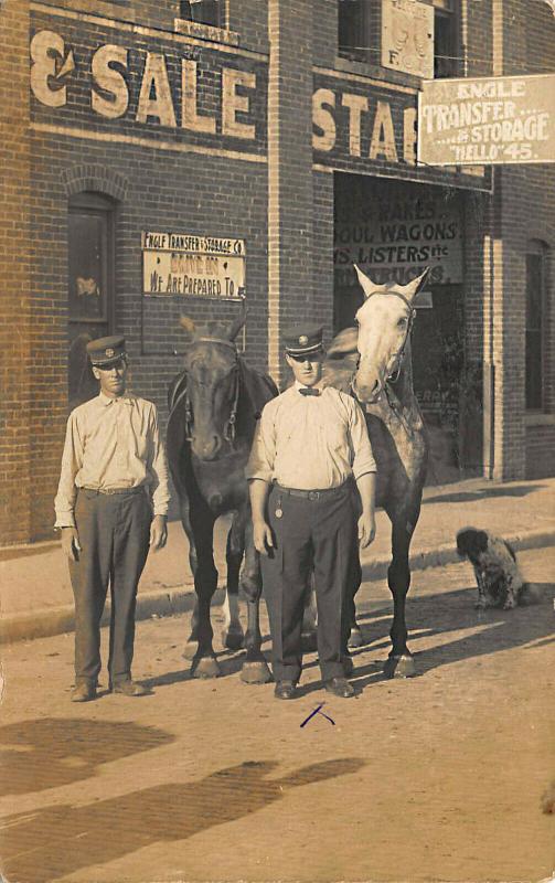 EL Reno OK Engle Transfer Storage Horses Dog Real Photo Postcard 