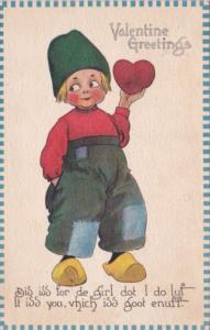 Valentine's Day Greetings Dutch Boy With Red Heart