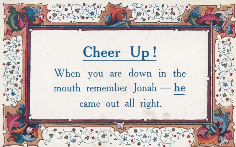 Jonah from Hebrew Bible Came Out OK Depression Proverb Postcard