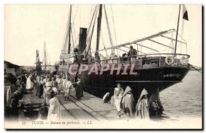 Tunisia Tunis Postcard Old boat departing Havre TOP