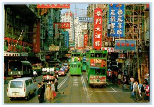 c1960's A Typical Hong Kong Street Scene Business Sections Bus Cars Postcard