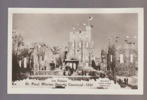 St. Paul MINNESOTA RPPC 1940 ICE PALACE Castle WINTER SPORTS CARNIVAL Day Shot