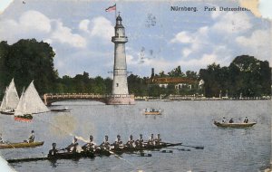 Germany sail & navigation themed postcard Nurnberg kayak sailing vessel tower