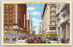 Daily Crowds Seventh At Broadway Los Angeles California CA Buildings Postcard