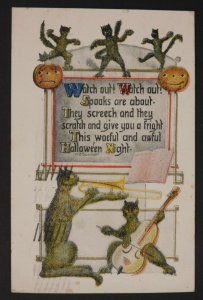 1918 Halloween Black Cats Jack-O'-Lanterns Postcard Philadelphia, PA to Canada
