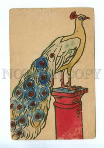 532042 RUSSIA Peacock Peafowl Pavo bird Coloring picture Vintage postcard