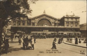 Paris France East Railroad Train Station Depot Real Photo Vintage Postcard