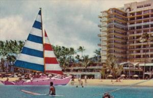 Hawaii Colorful Catamaran At Hilton Hawaiian Village Hotel