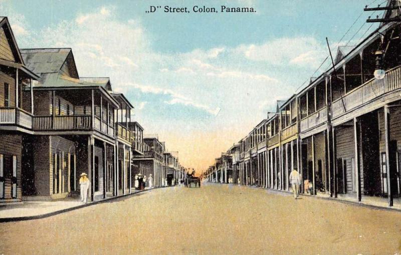 Colon Panama D Street Scene Historic Bldgs Antique Postcard K79736