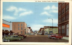 Columbus Mississippi MS Street Scene Classic Cars Vintage Postcard