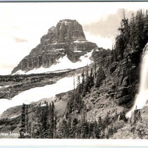 c1940s Glacier National Park MT RPPC Waterfall near Logan Pass Photo Marble A164