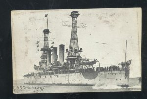 US NAVY MILITARY SHIP BATTLESHIP USS NEW JERSEY VINTAGE POSTCARD B&W