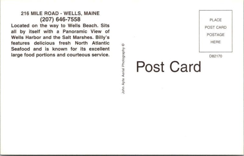 Wells, ME Maine  BILLY'S CHOWDER HOUSE Homes~Salt Marsh View  ROADSIDE  Postcard