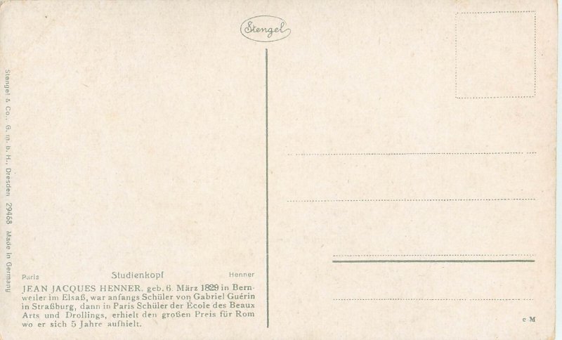 B569 Stengel vintage fine art postcard Jean Jacques Henner - Study head