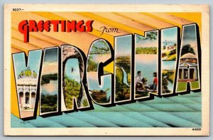 Large Letter Greetings From  Virginia  1944  Postcard