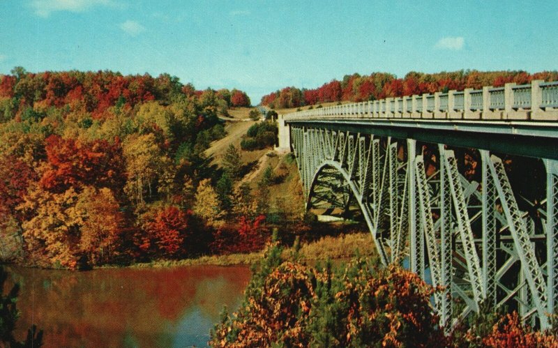 Vintage Postcard Structure Crosses The Pine River Cooley Bridge On M-55 Michigan