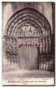 Old Postcard Senlis Oise the great portal of the Cathedral