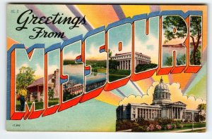 Greetings From Missouri Large Big Letter State Postcard Linen Unused Vintage