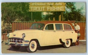 Winona Minnesota MN Postcard 1954 Chevrolet Car Hollywood Trout Lakes Fishing