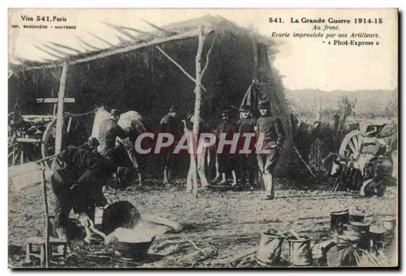 Old Postcard Horse Riding Equestrian Stables improvised by our gunners Army