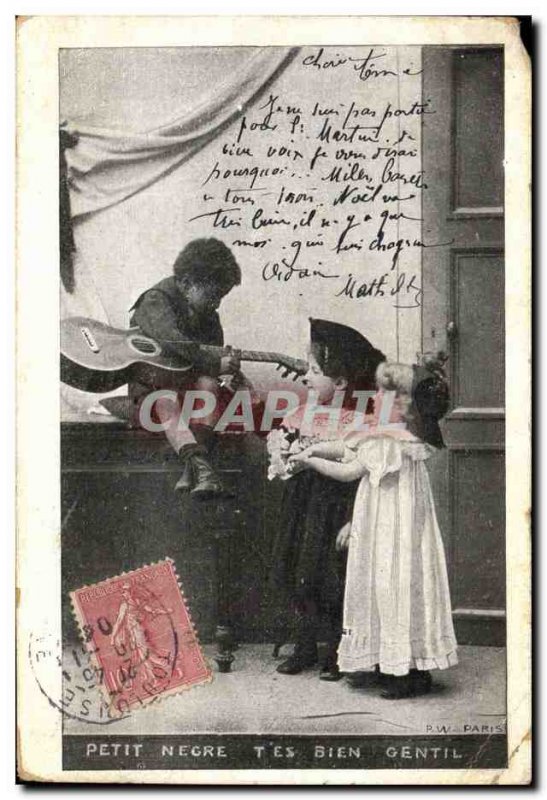 Postcard Old Negro Children Guitar