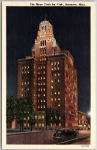 The Mayo Clinic By Night Rochester Minnesota MN Avenue Street Building Postcard