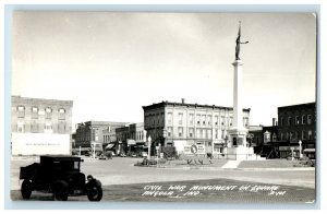 c1910's Civil War Monument On Square Car Angola Indiana IN RPPC Photo Postcard 