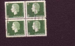 Canada, Used Block of Four, Elizabeth II 2 Cent, Scott #402