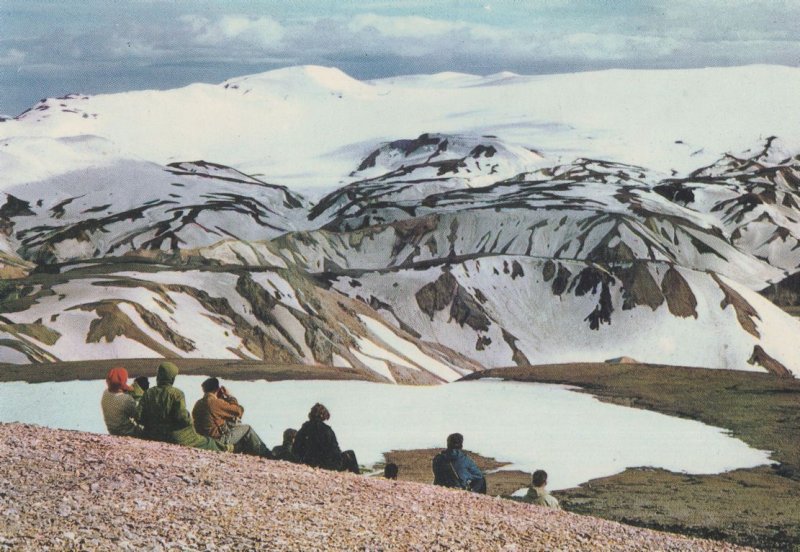 Crowds Watching Torfajokull Glacier Iceland Postcard