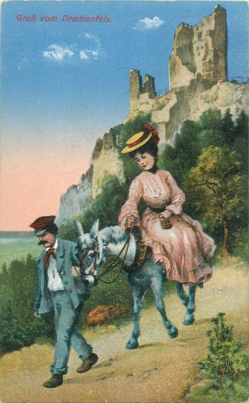Germany gruss vom Drachenfels Ottmar Zieher german types lady horse ride c.1922 