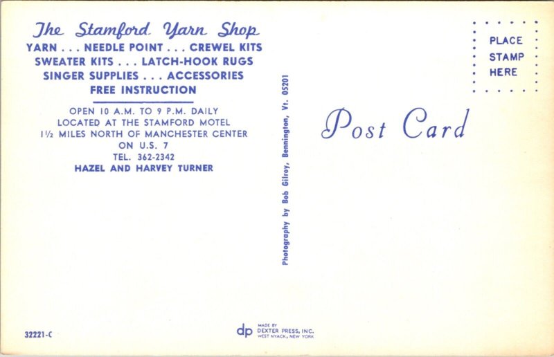 Postcard Interior of The Stamford Yarn Shop in Manchester Center, Vermont