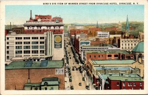 Postcard NY Syracuse Bird's Eye View Warren Street from Syracuse Hotel 1920s S84