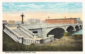 DES MOINES, IA Iowa  GRAND AVENUE BRIDGE~Steps Down to Water  c1920's Postcard