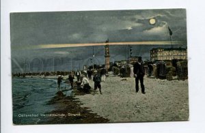 424243 GERMANY WARNEMUNDE LIGHTHOUSE at night MOONLIGHT Vintage postcard