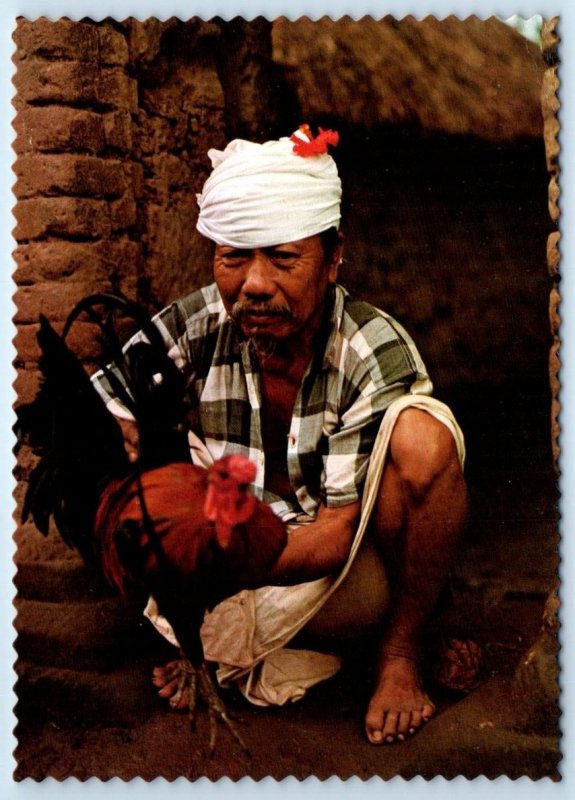 A Balinese farmer & his fighting cock INDONESIA 4x6 Postcard