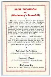 c1940 Sadie Thompson Missionary Downfall Johnston Daytona Beach Florida Postcard