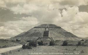 Mexico real photo postcard Osuna Pyramid Piramide del Sol Teotihuacan