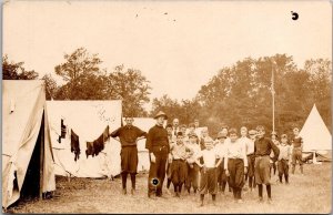 RPPC, Men and Boys Camping Tents Campground Vintage Postcard S69