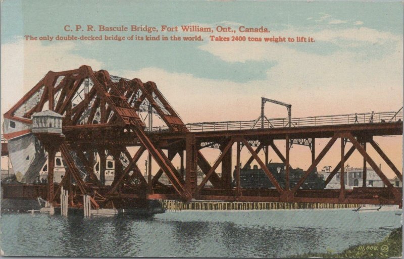 Postcard CPR Bascule Bridge Fort William Ontario Canada