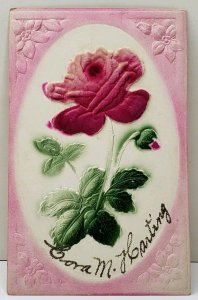 Heavy Embossed Felt Rose Airbrushed Harting Adamstown Pa Postcard A16