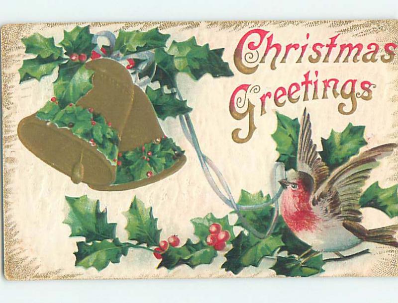 Pre-Linen christmas BEAUTIFUL BIRD PULLS ON RIBBON TO RING BELL hr2697
